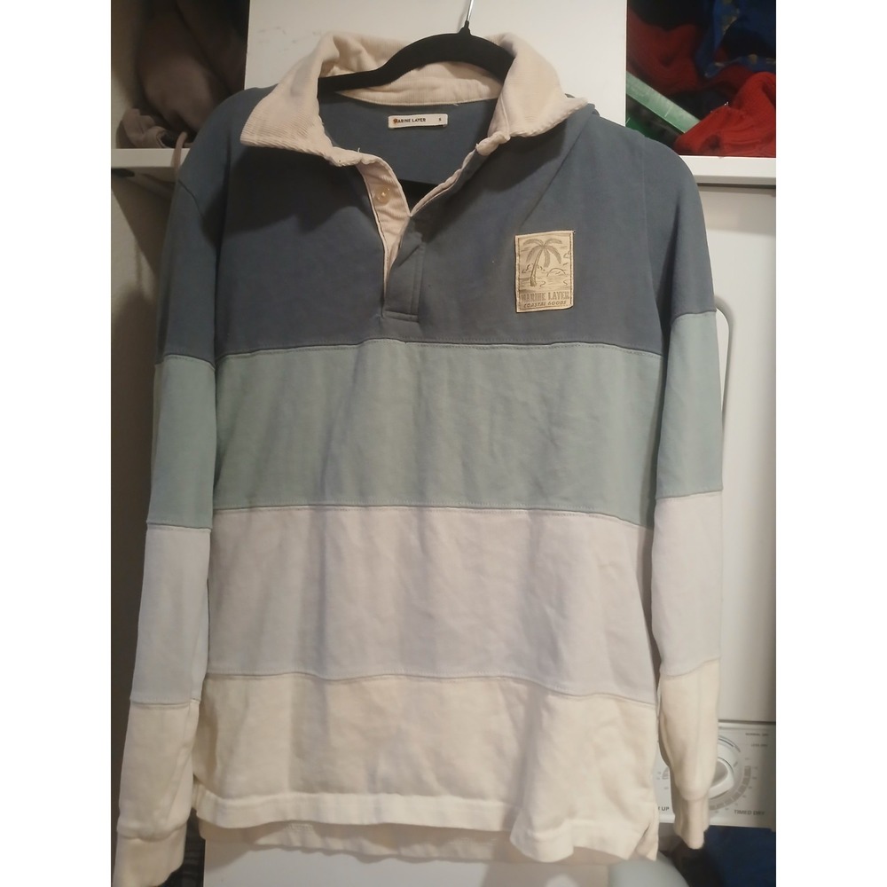Marine Layer Brushed Jersey Rugby Polo Shirt Mens Small Blue Preppy